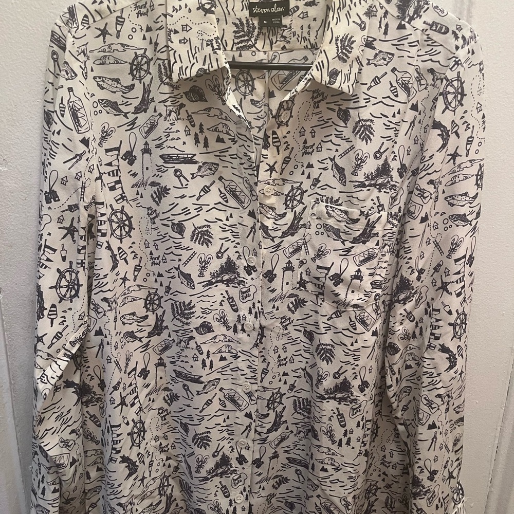 Steven Alan 100% silk nautical pattern blouse sz M